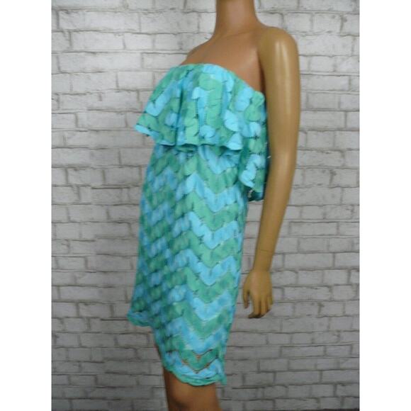 Judith March Blue Green Zig Zag Lace Knit Strapless Empire Dress Small NEW - Picture 4 of 7